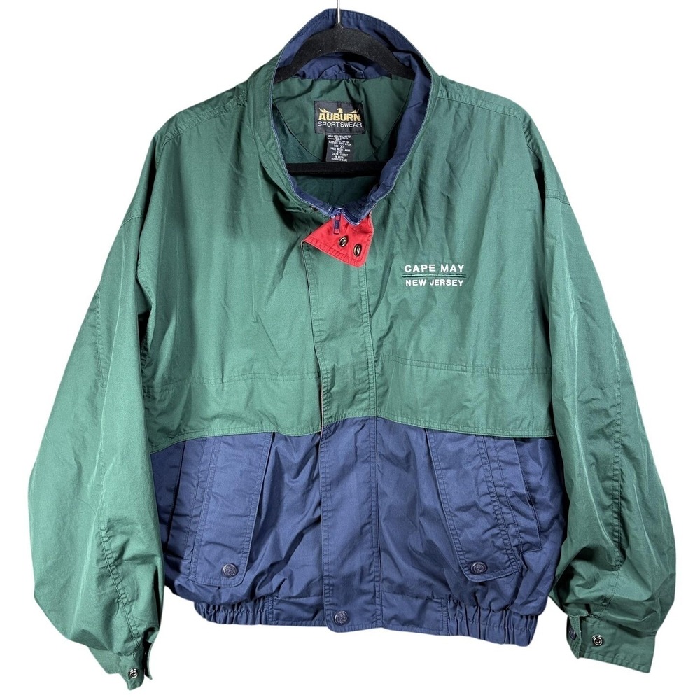 Auburn Sportswear Cape May NJ Windbreaker Mens XL‎ Green Navy Colorblock